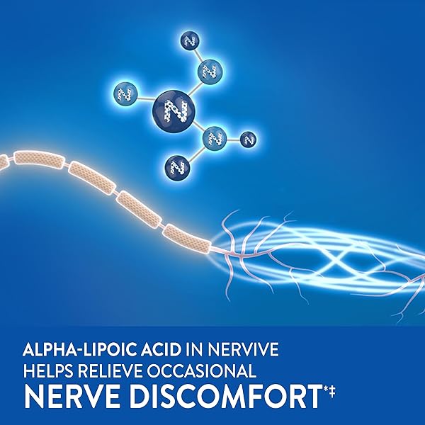 NERVIVE NERVE RELIEF PM, OCCASIONAL NERVE DISCOMFORT II, SLEEP AID, STARTS WORKING IN 7 DAYS, STABBING, BURNING, ALPHA LIPOIC ACID, MELATONIN, B VITAMINS, TURMERIC, GINGER, NERVIVE SUPPLEMENT, 30 CT