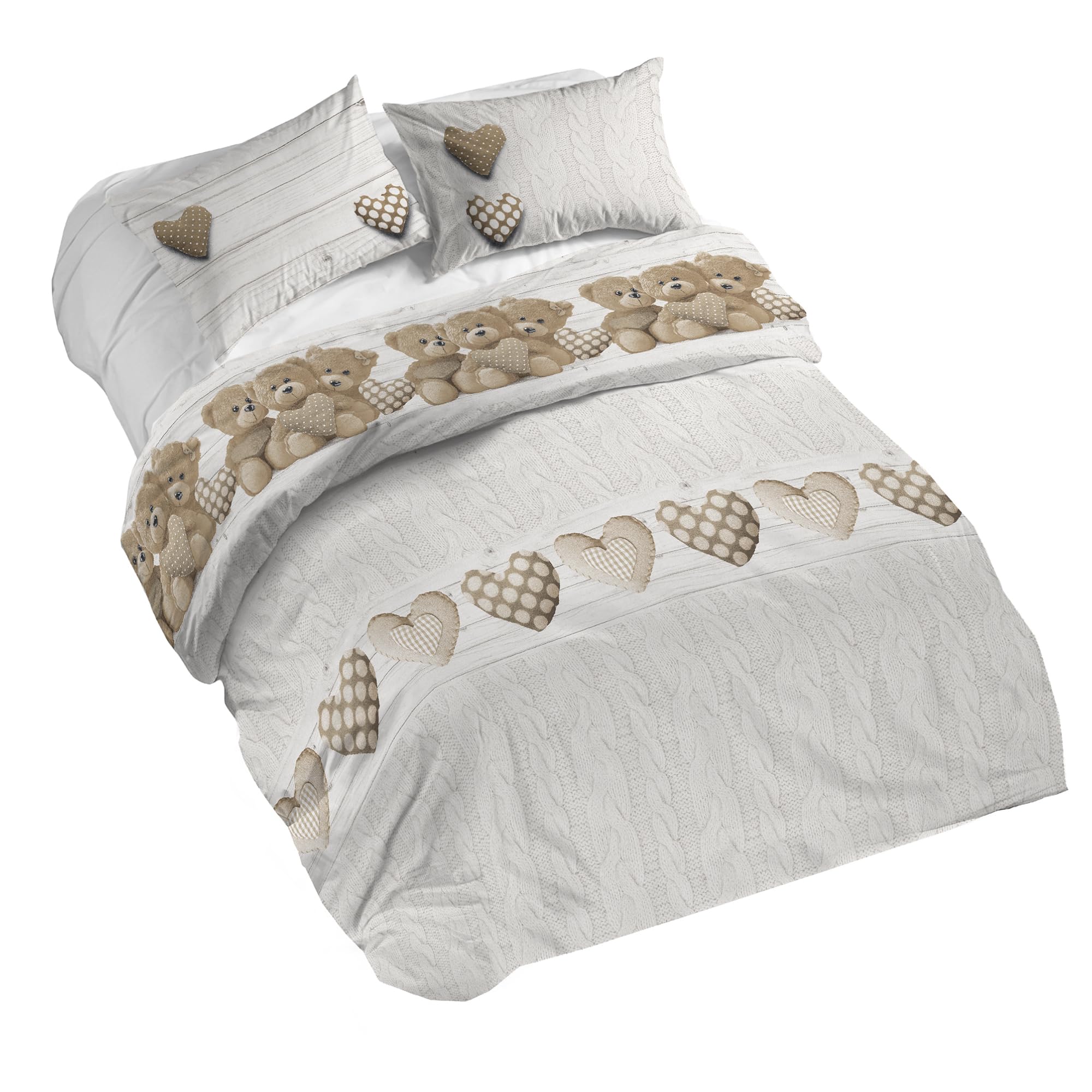 PENSIERI DELICATI Duvet Cover, Cotton, Beige Bears, Queen-Size Bed — image 1