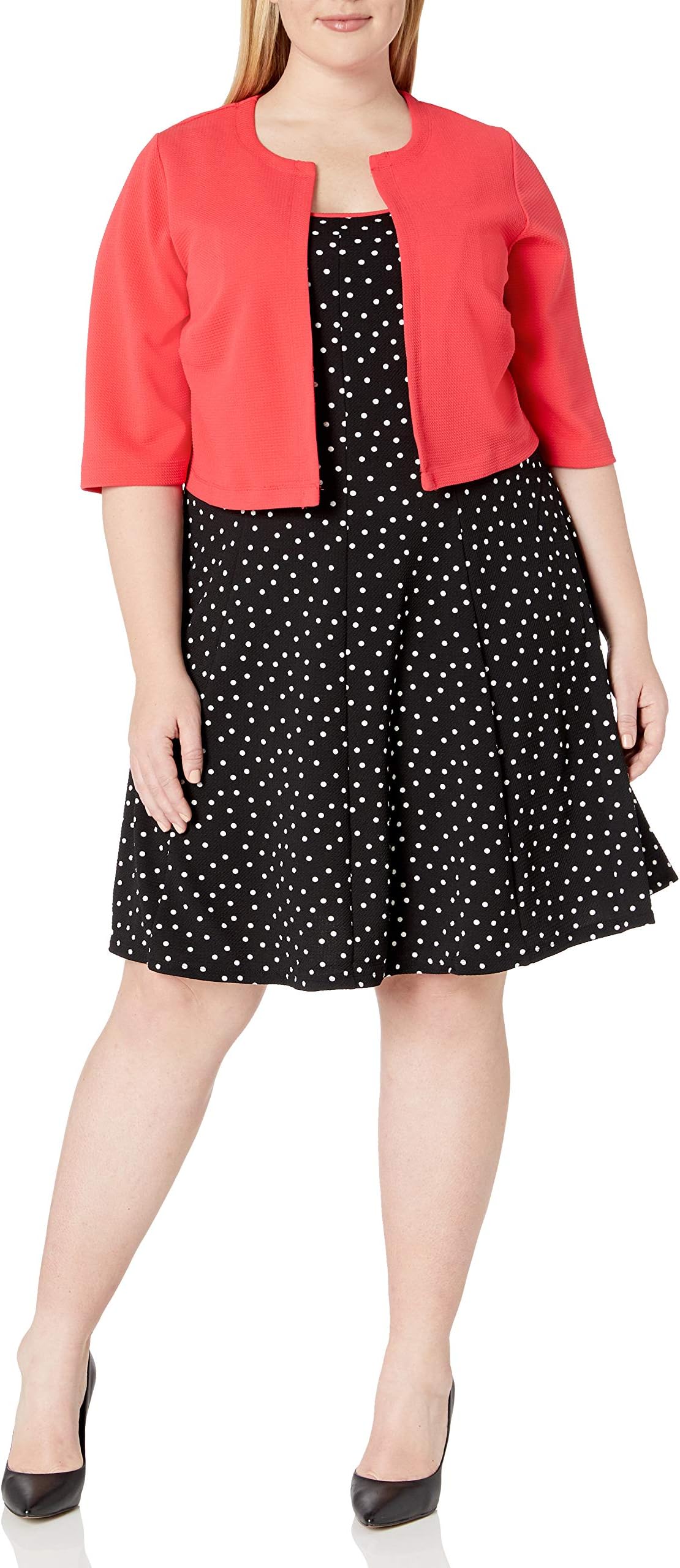 ROBBIE BEE Women's Plus Size 2 Pc Dotted Jacket Dress