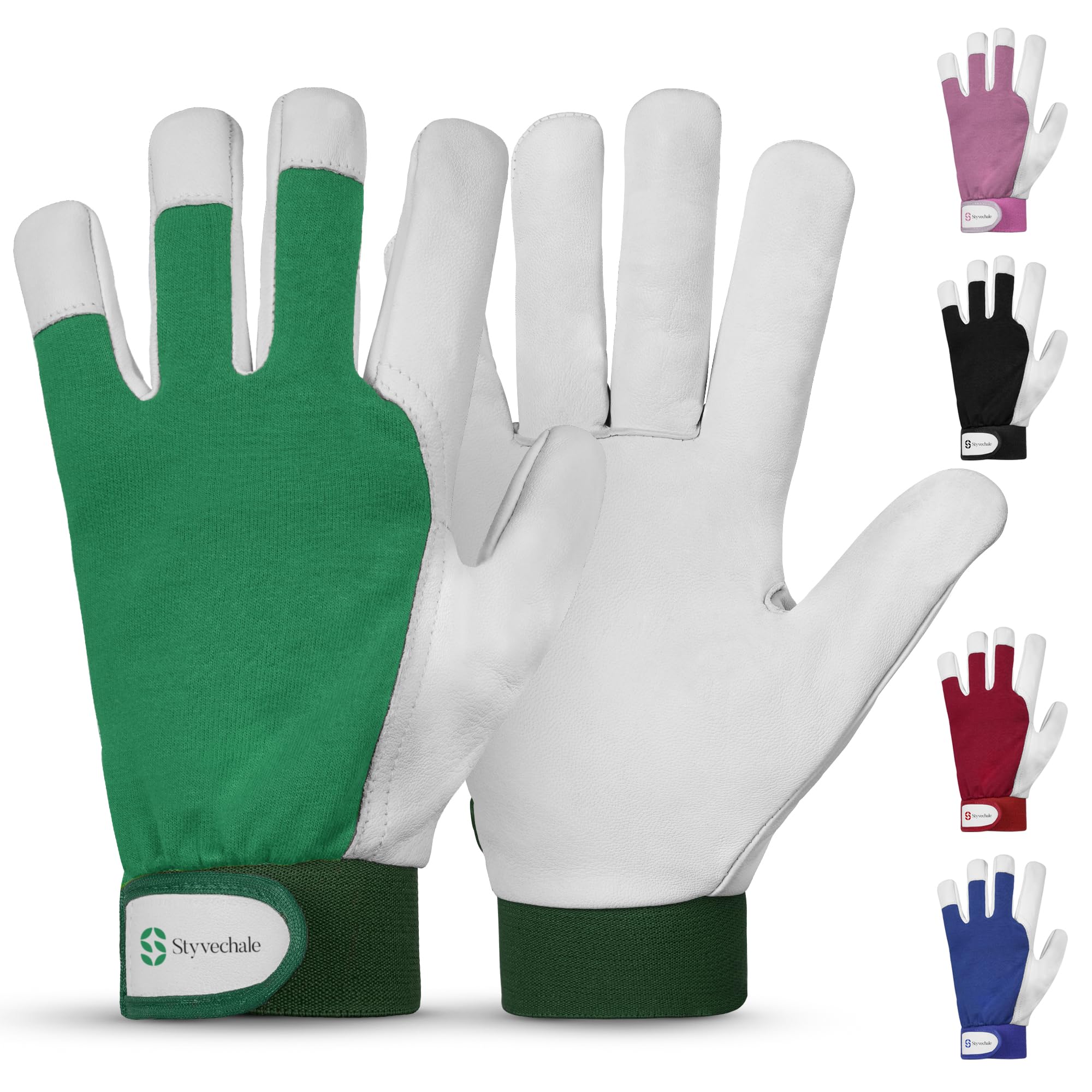Gardening Gloves for Men & Women, Leather Palm & Breathable Spandex Back, Thorn-Proof Gardening Gloves, Multipurpose Safety Gloves for Mechanics, Warehouse, Driving, Digging, Landscaping (Green, XL)