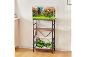 LAQUAL 10 Gallon Fish Tank Stand with Shelf, Double Aquarium Stand for 10&5 Gal Fish Tank, 3-Tier Heavy Metal Stand with Stable Structure, Adjustable Table Feet&Anti-tilt Device - Walnut Brown