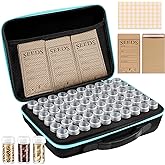 jixsloft 60 Slots Seed Storage Organizer with 20 Seed Envelopes, Sturdy Seed Organizer Storage Box with Zipper Bag Label Stickers(Seeds not Included), Seed Storage Container for Flower Plants Garden