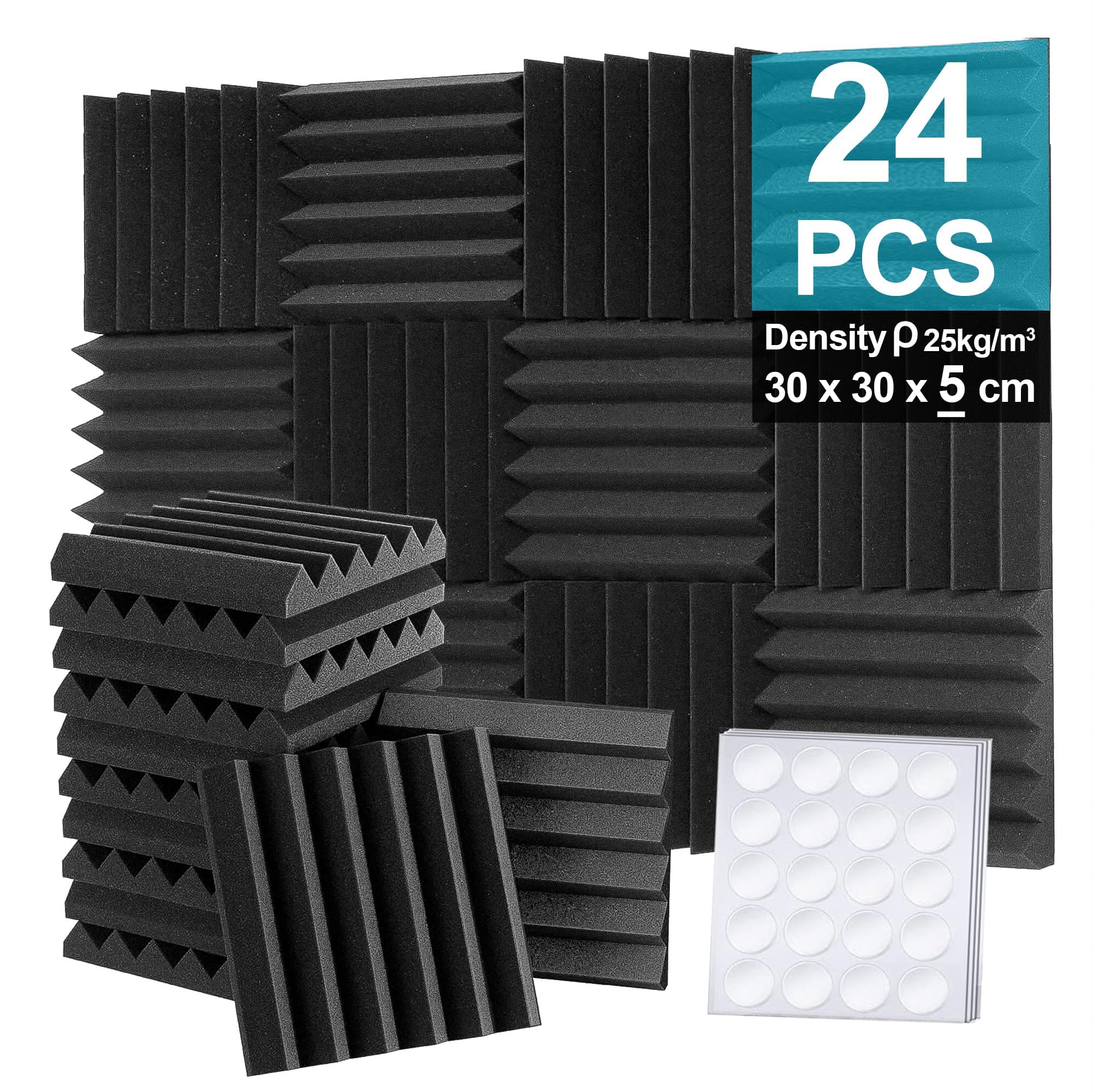 24 Pack Set Acoustic Foam Panels, 2" x 12" x 12" Sound Proofing Panel, Foneso Acoustic Wall Panels, Black Sound Absorbing Panel for Studio/Podcast Recording/Playrooms/Offices (Wedge Tiles)