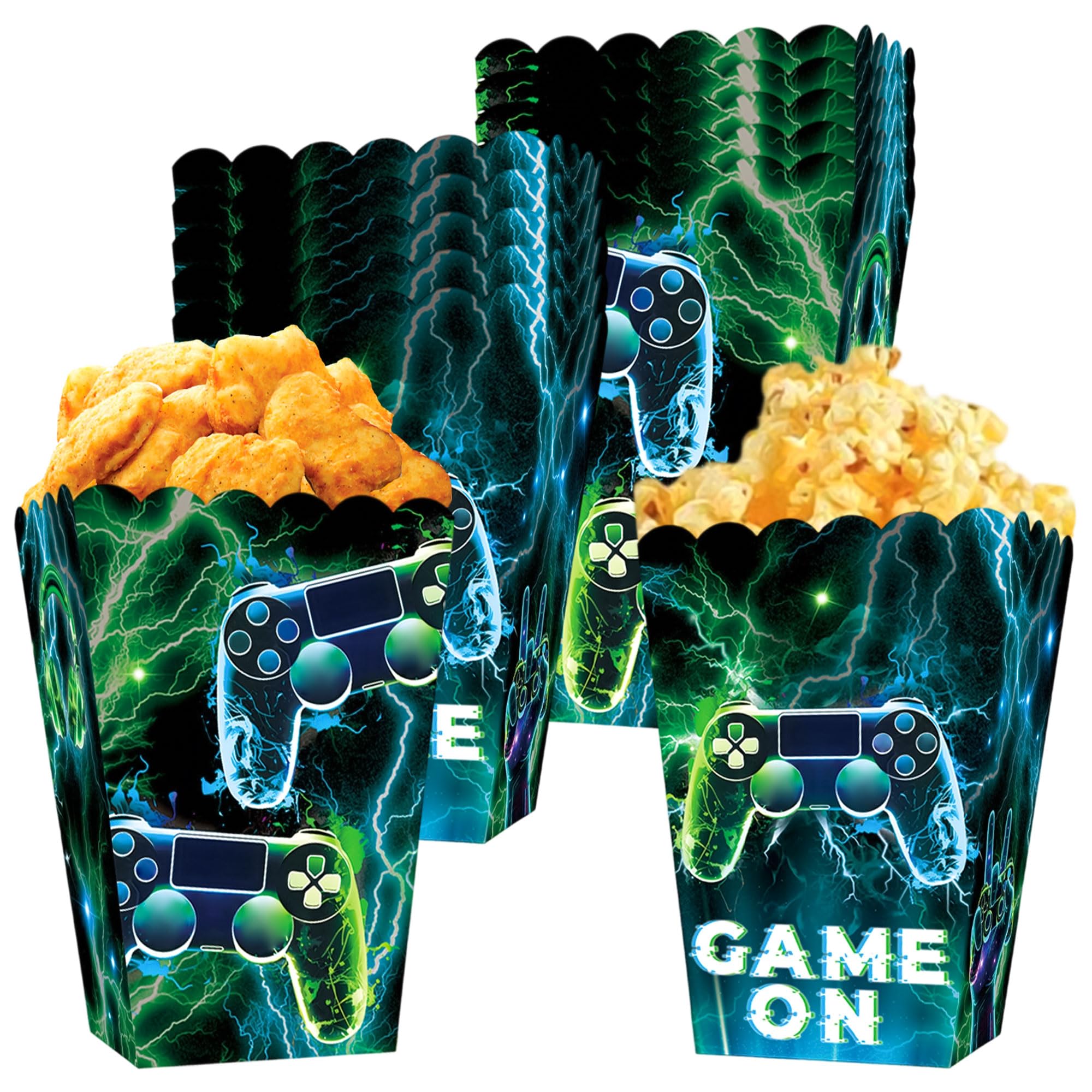 LaVenty 12 PCS Video Game Party Favor Bags Popcorn Boxes Level Up Game Candy Bags Car Goodie Gift Treat Bags Themed Birthday Party Supplies
