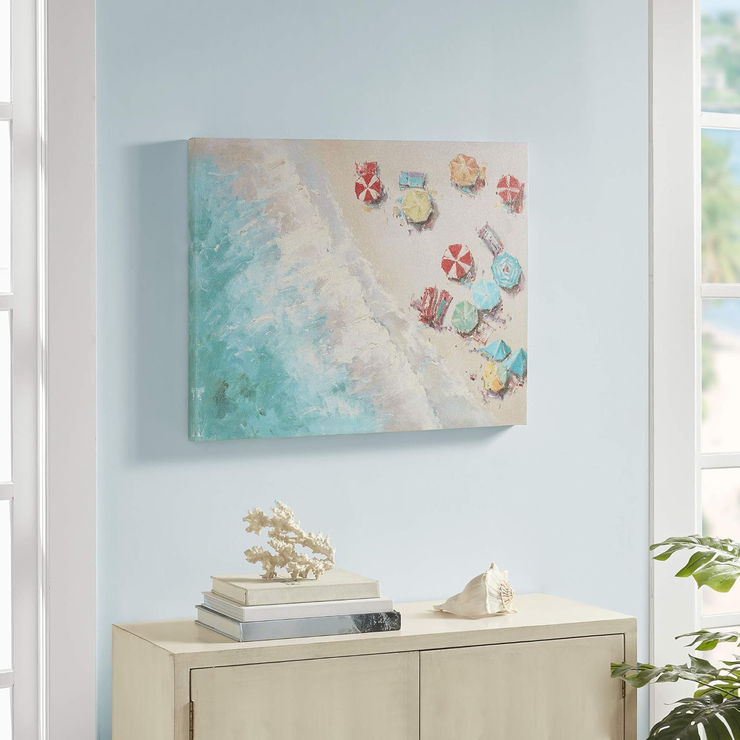 Urban Habitat Aerial Beach Wall Art Living Room Décor - Coastal Shore Print Gel Coated Canvas Home Accent Modern Bathroom Decoration, Ready to Hang Poster Painting for Bedroom, 28" x 22", Multi: Home & Kitchen