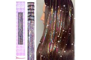 IDN BEAUTY Hair Tinsel Clip in, 6pcs Rainbow Sparkling Tinsel Hair Extensions 3s Wear and Go for Party Daily Travel Birthday, 24Inch Hair Accessories for Girls Women Kids