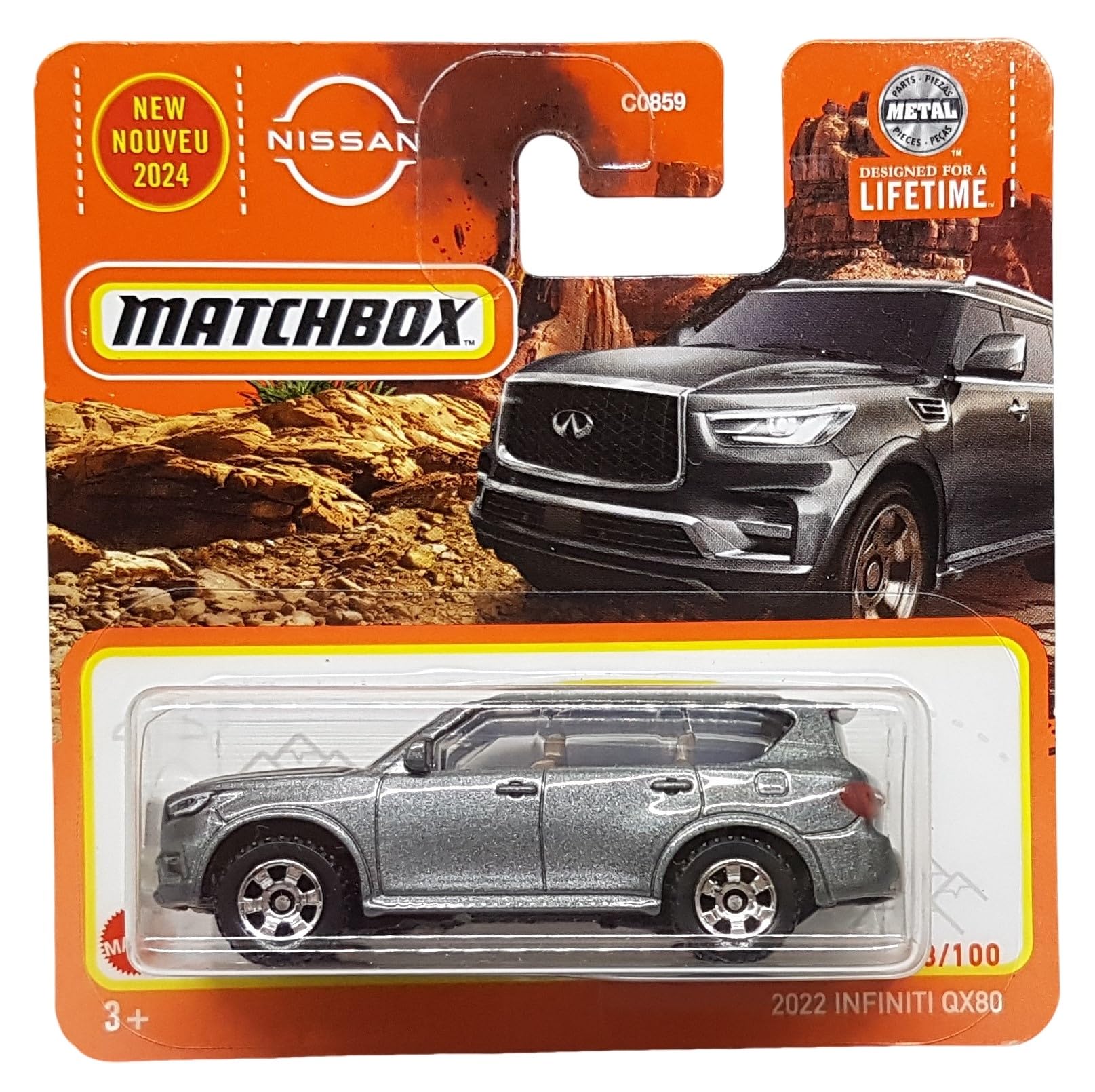 Matchbox - 2022 Nissan Infiniti QX80 - MBX Adventure 33/100 - HVN40 - Short Card - Grey Metallic - Superfast Lesney - Mattel 2024-1:64