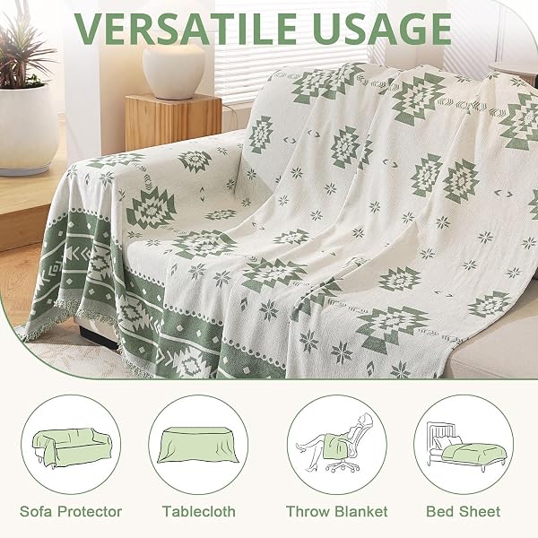 ROYHOM SECTIONAL COUCH COVERS 2 PIECES, L SHAPED COUCH COVER BLANKET, CHENILLE SOFA COVERS WASHABLE, REVERSIBLE SOFA SLIPCOVER WITH TASSEL, SUITABLE FOR ALL SEASONS (71″X118″+91″X134″, GREEN)