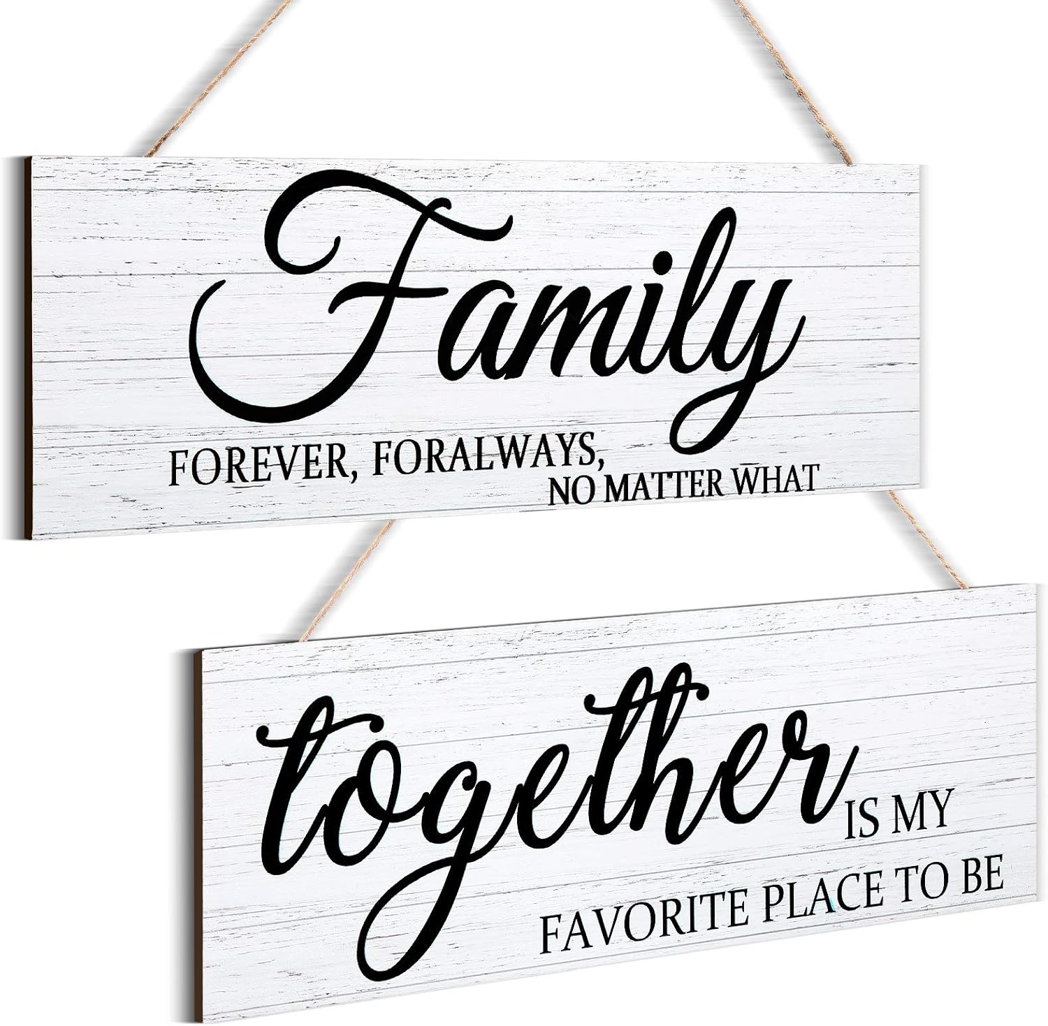 2 Pieces Family Quotes Wall Sign Together Wooden Wall Decor Printed Rustic Wood Sign Farmhouse Style Entryway Sign Plaque for Bedroom Living Room Office Outdoor Home Decorations, 4.7 x 13.8 Inch