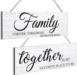2 Pieces Family Quotes Wall Sign Together Wooden Wall Decor Printed Rustic Wood Sign Farmhouse Style Entryway Sign Plaque for Bedroom Living Room Office Outdoor Home Decorations, 4.7 x 13.8 Inch