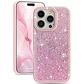 EYZUTAK for iPhone 16 Plus Case, Luxury Bling Shiny Glitter Sequin Phone Case with Sparkly Crystal Diamonds Rhinestone Border Aesthetic Cute Slim Soft Durable TPU Protective Cover for Women Girls-Pink