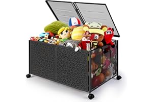 Rafow Toy Storage Organizer Toy Chest: Collapsible Toy Organizers and Storage Bins with Wheels - 70L Large Toy Box Storage for Stuffed Animals, Books, Clothes, Bedroom, Living Room - Black, 1PACK