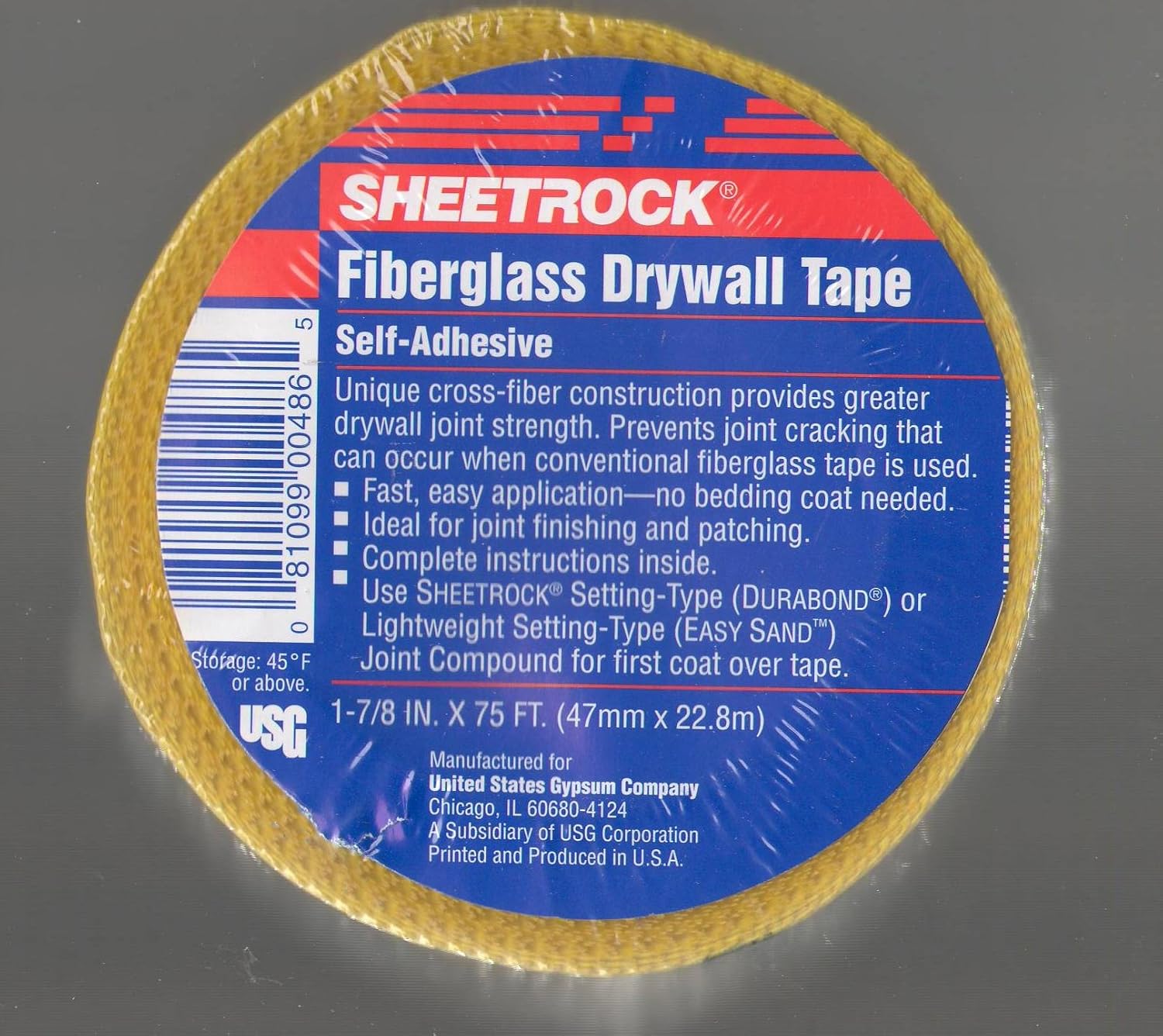 USG J781C Sheetrock Fiberglass Drywall Tape Small Roll, 75' Length x 1