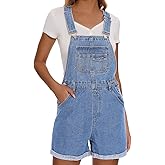 WUDODO Women's Denim Shortalls Casual Adjustable Straps High Waist Bib Jeans Overalls Shorts Romper with Pockets