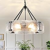 Kwpcvz Water Textured Glass Drum Chandelier,22" Round Modern Chandeliers for Dining Room Light Fixture Luxury Hanging Farmhou
