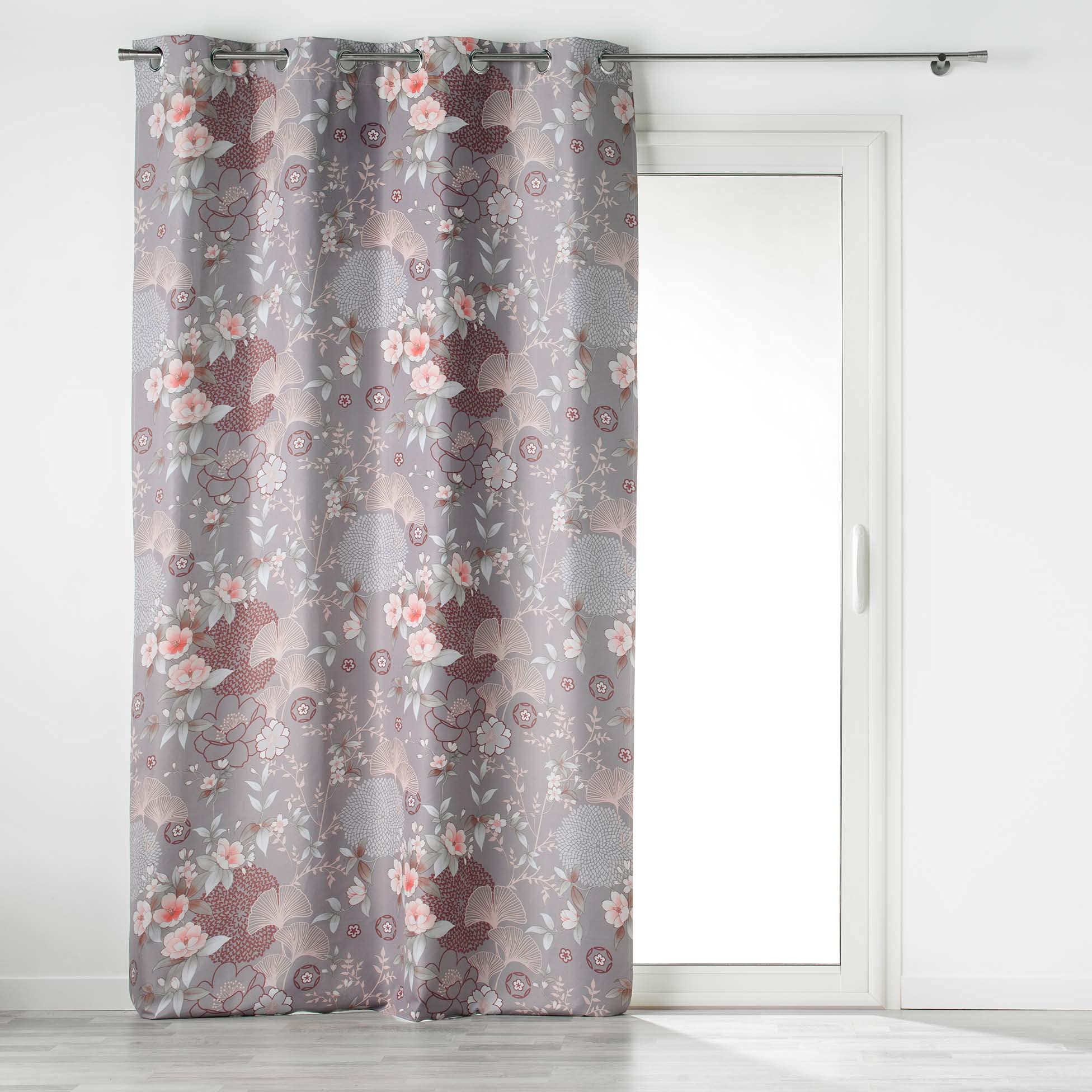 Douceur d'Intérieur, Eyelet Curtain 135 x 260 cm 100% Opaque Microfibre Printed Yokahama Grey