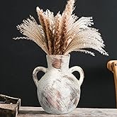 Xunsiga Rustic Ceramic Flower Vase with 2 Handles, Rustic Pampas Grass Vases, Farmhouse 7.5Inch Decorative, Flower Ceramic Vase for Home Decor, Table, Living Room Decoration, Office