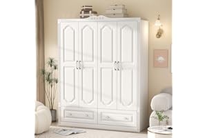 Mhsatyrs Wardrobe Closet for Hanging Clothes: Armoire Wardrobe Closet with Drawers, Bedroom Armoires with Doors and Shelves, Modern Clothing Cabinet with Hanging Rod (White, 59")