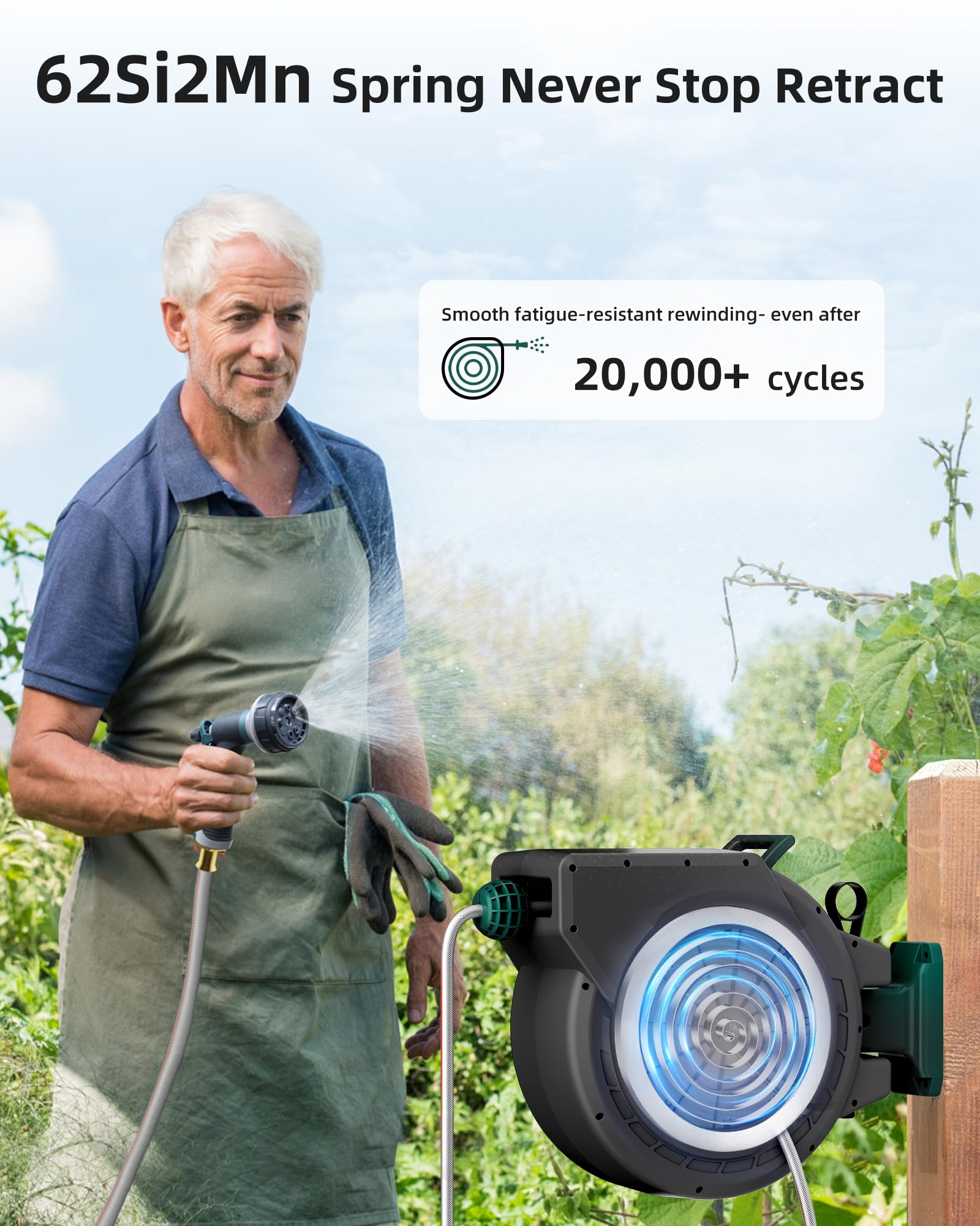 AYURA Retractable Garden Hose Reel 100 ft x 1/2 inch with Pro Metal Shaft, Heavy Duty Automatic Garden Hose Reels with Kink-Free Rewind and Lock at Any Length, Wall Mount Water Hose Reel for Outside