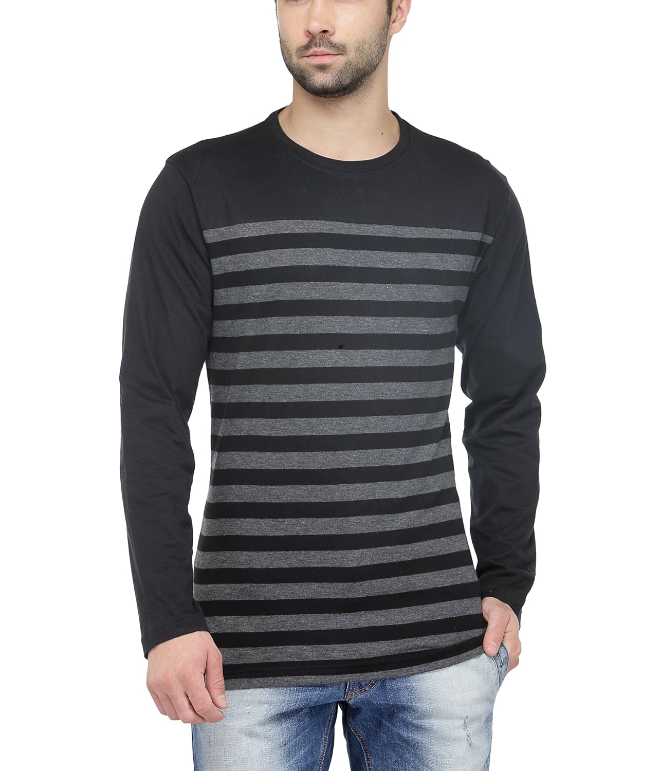 tsx men's striped round neck full sleeve t-shirt