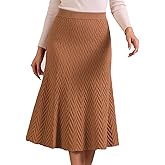 Allegra K Sweater Skirt for Women's High Waist Fall Stretchy Fishtail Cable Knit Midi Skirts