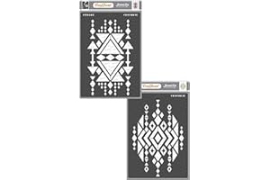 CrafTreat Aztec Stencils for Painting on Wood, Canvas, Fabric and Wall - Aztec Design 1 and Aztec Design 2-2 Pcs - Size : A4 (8.3 x 11.7 Inch) - Reusable DIY Art and Craft Stencils for Home Décor