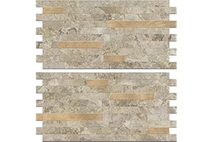 STICKGOO 2 Sheets Peel and Stick Backsplash Tile, Stick on Backsplash for Kitchen and Bathroom, Stone Beige Marble Look PVC M