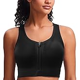 SPORME RUNNING Zip Front Sports Bra for Women - Medium Support Racerback Workout Bra with Removable Pads & Double Hooks