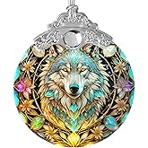 Jocidea Stained Glass Suncatcher Hanging Ornament, Wolf Decor for Home, Christmas Ornament