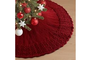 SOMYTING Knitted Christmas Tree Skirt, 36 Inch Chunky Cable Knit Tree Skirt, Wine Red Tree Skirt, Vintage Tree Skirts, Rustic