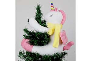HONGSOME Unicorn Tree Topper Christmas Decorations,Unique Xmas Plush Stuffed Animal Unicorn Room Decor for Girls Bedroom Curtain Birthday Gifts Party Ornaments,Pink White Yellow