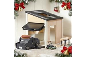 Tiny Land Wooden Dollhouse Garage Set – Realistic Design with Garage, Workbench,Lawn Mower & SUV Car, Expansion Dollhouse Furniture & Accessories for Doll house, Educational Pretend Play Gift for Kids