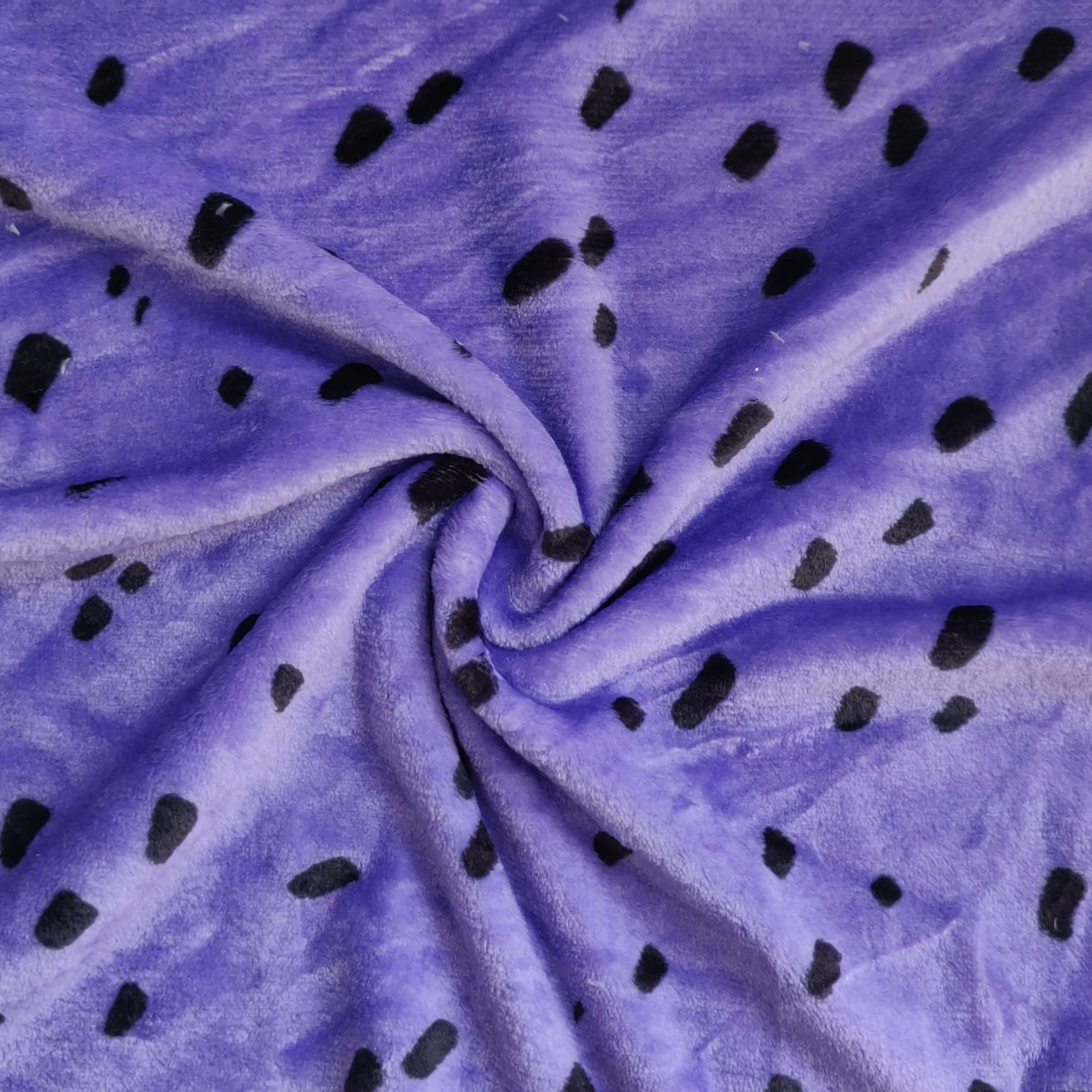 Double Sided Supersoft Cuddle Fleece Fabric Material Black BLOTCHES ON Purple, 1Mtr 150cmx100cm
