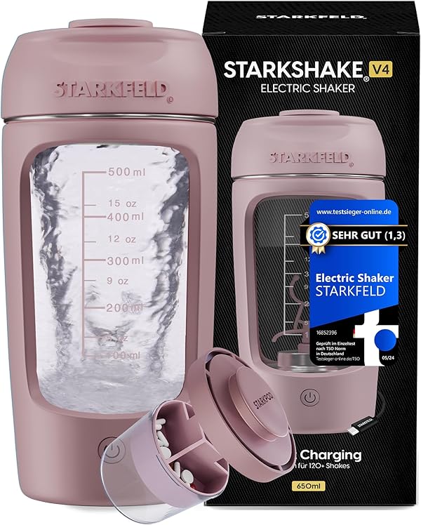 STARKSHAKE® V4 – ausgezeichnet als bester elektrischer Shaker vom F.A.Z.-Verlag (2025) | Elektrischer Protein Shaker für cremige Eiweiß Shakes | 8000 UPM | USB-C | 120+ Shakes | inkl. STARKPOD | PINK