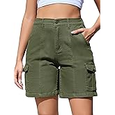 Rasutina Women Stretchy Bermuda Shorts High Waisted Jean Shorts for Women Summer Cargo Shorts 7 Inch Inseam Jorts