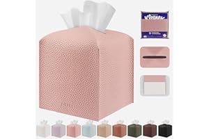 PARIERIS Tissue Box Cover Holder Square Tissue Cube Cover PU Leather Tissue Organizer with Bottom Belt for Bathroom, Tabletop, Car, Night Stands, Office, Home, Kitchen (1, PrettyPink)