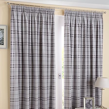 Edinburgh Plain Checked Tartan Look Pencil Pleat Top Tape Top