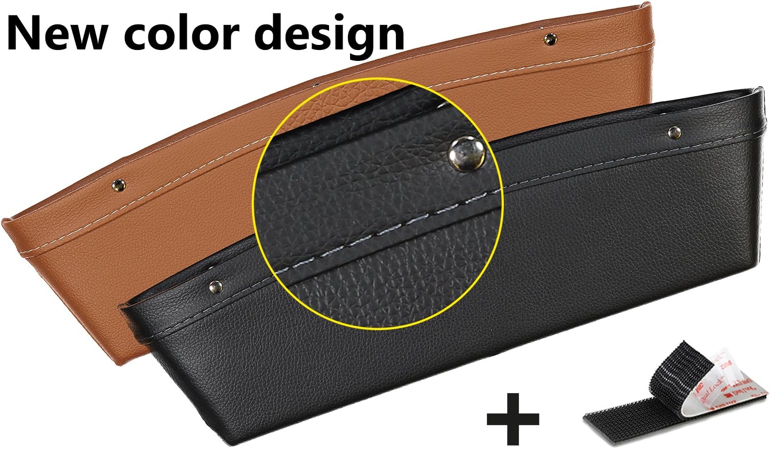 Set Of 2 Leather Car Pocket Organizer - Seat Gap Filler & Typical Dude Gadget - Act As Catch Caddy & Car Seat Storage For Your Vehicle (Brown / White))
