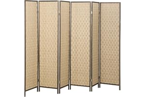 HOMCOM 6 Panel Room Divider, 6 FT Lightweight Folding Privacy Screen, Freestanding Handwoven Partition for Bedroom, Brown