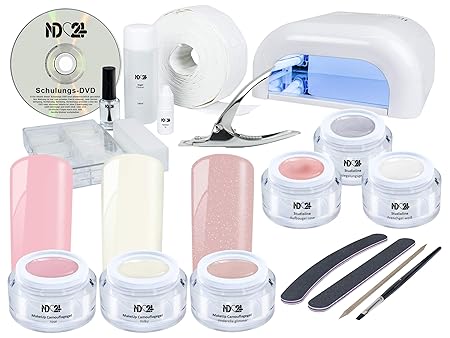 Nagelstudio STARTERSET DVD PREMIUM + MAKEUP CAMOUFLAGE BABYBOOMER GEL für Gelnägel - UV Lampe weiß + 6 x UV-Gel MADE IN GERMA