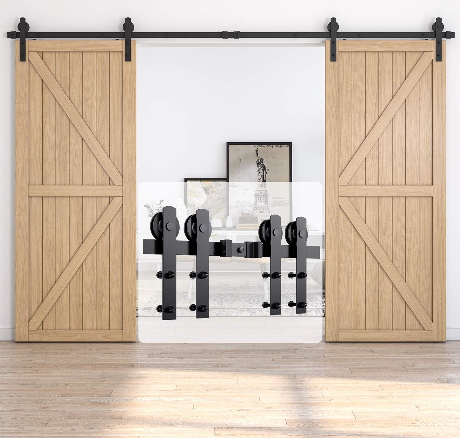 HomLux 12ft Heavy Duty Sturdy Sliding Barn Door Hardware Kit, Double Door-Smoothly and Quietly, Easy to Install and Reusable - Fit 1 3/8-1 3/4