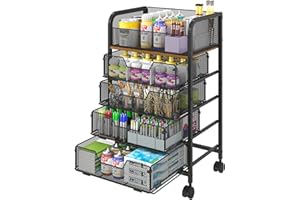 YOCIYOGA 5-Tier Craft Organizer Cart with Wheels-Storage Cart with Drawers,Lockable Wheels Rolling Utility Cart,Makeup Cart with DIY Divider,Office Supply Organizer Storage for Studio,Office,Bedroom,Black