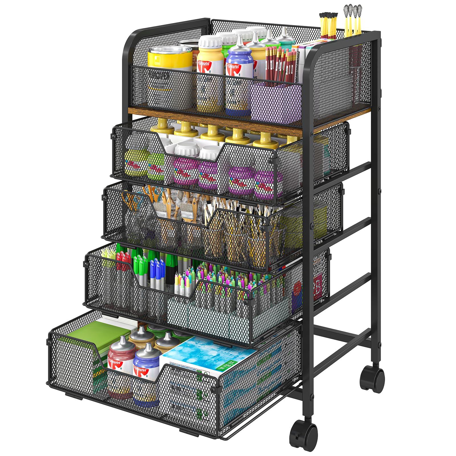Photo 1 of 5-Tier Craft Organizer Cart with Wheels-Storage Cart with Drawers,Lockable Wheels Rolling Utility Cart,Makeup Cart with DIY Divider,Office Supply Organizer Storage for Studio,Office,Bedroom,Black