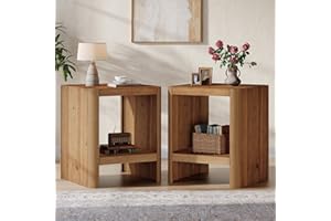 Solid Wood End Table, 2-Tier Small Side Table with Open Storage Shelf, Rustic Nightstand for Living Room, Bedroom, or Small S