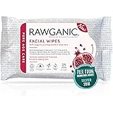 Rawganic Anti-aging Hydrating Facial wipes, Fragrance-free Biodegradable Organic Cotton Wipes with Pomegranate and Aloe Vera 