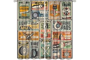 ZHIRAIN Cars Service Curtains Garage Station, Automotive Diagnostic, Engine, Tire Fitting, Vehicle Repair Shop Blackout Rod Pocket Curtains for Bedroom Living Room Window Drapes 2 Panel Set 84x84in