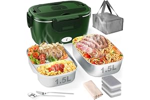 Geveniss Electric Lunch Box for Men, Women & Adults - 80W Fast Heating - Heated Lunch Box with Dual 1.5L SS Containers - Port