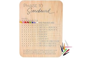 ORIONIX Phase 10 Score Board - 2025 Phase 10 Scoreboard Game, Phase 10 Card Game Wooden Made with 8 Colored Pegs, Phase 10 Scoreboard Round Tracker Board Card Games Night Table Score for Families, Adults