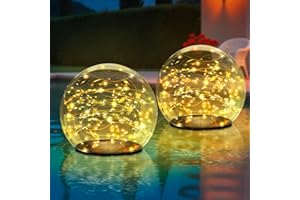 NiceBuy 2-Pack 7.4x7.3 Solar Floating Pool Lights Ball Outdoor Water-Resistant IP66 Solar-Powered That Float Candles Flickering Lights for Swimming Pool Decor Pond Garden Party