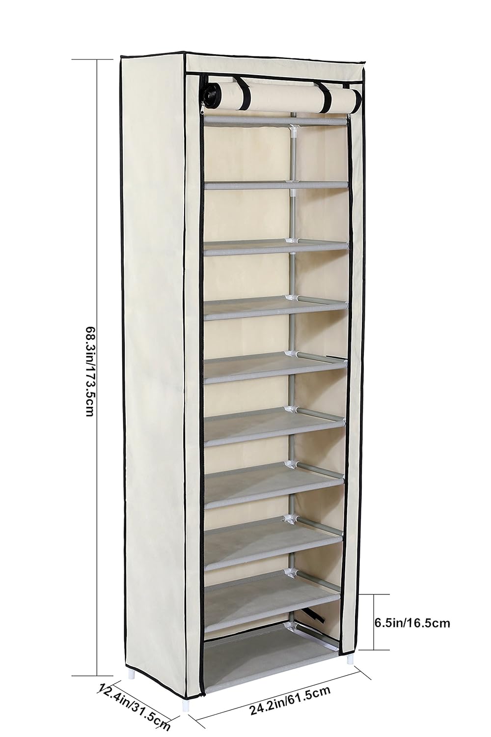 durable shoe rack on Clothing Closet Storage Beige 10 Tier Homebi 10 Tier Shoe Rack 30 Pairs Shoe Tower Closet Shoes Storage Cabinet Portable Boot Organizer With Dustproof Non Woven Fabric Cover And 10 Durable Shelves Storage